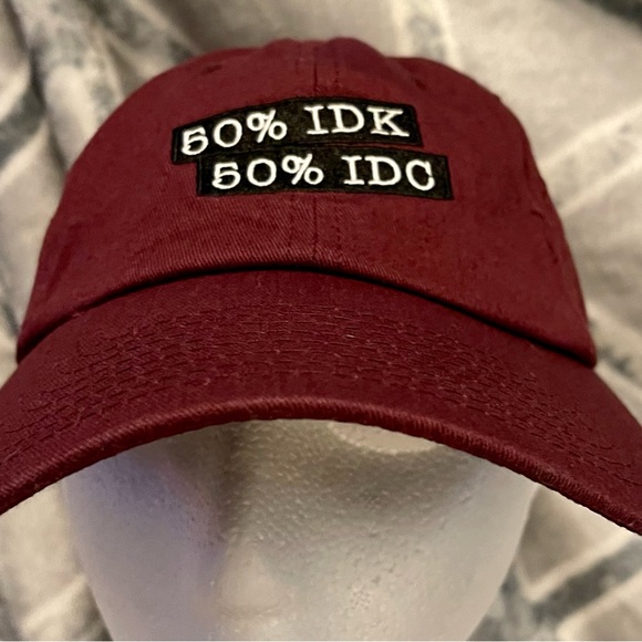 50% IDK 50% IDC Maroon Burgundy Red Cap Hat in EUC - Picture 1 of 4